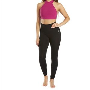 Free People Black High-Waist Leggings with Magenta Ribbed Halter Crop